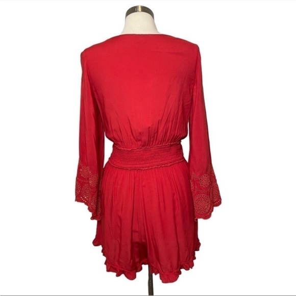 AMERICAN EAGLE Red Bell Sleeve Tie Front Romper size M - Picture 7 of 10